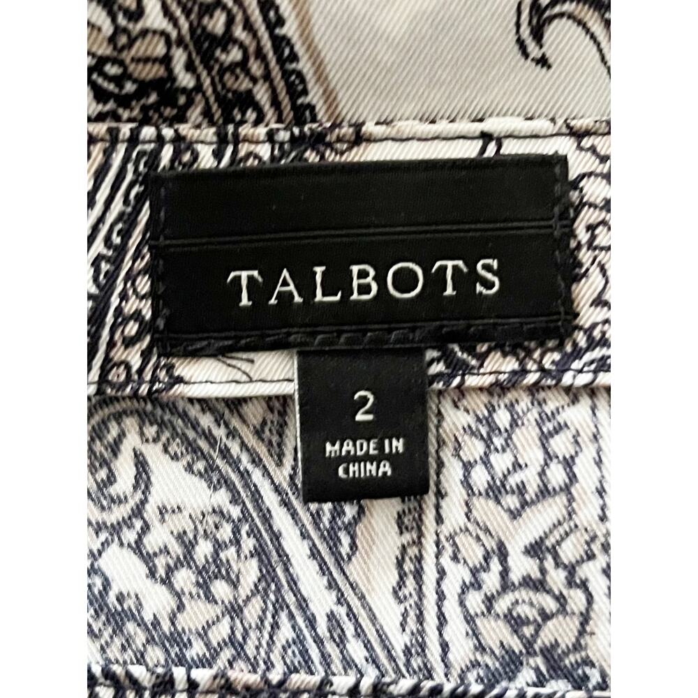 Talbots Paisley Print Blouse Beige Black White Size 2 - Picture 7 of 8